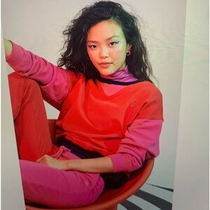 Terez Women's Sz Med Colorblock Sweatshirt in Hot Red & Terez Pink ~ Pima Cotton